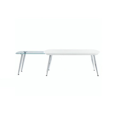 47" White Clear and Silver Wood And Glass And Metal Coffee Table