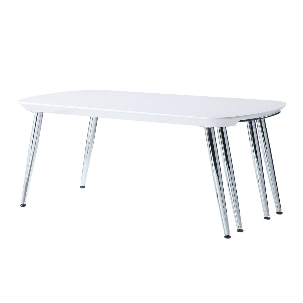 47" White Clear and Silver Wood And Glass And Metal Coffee Table