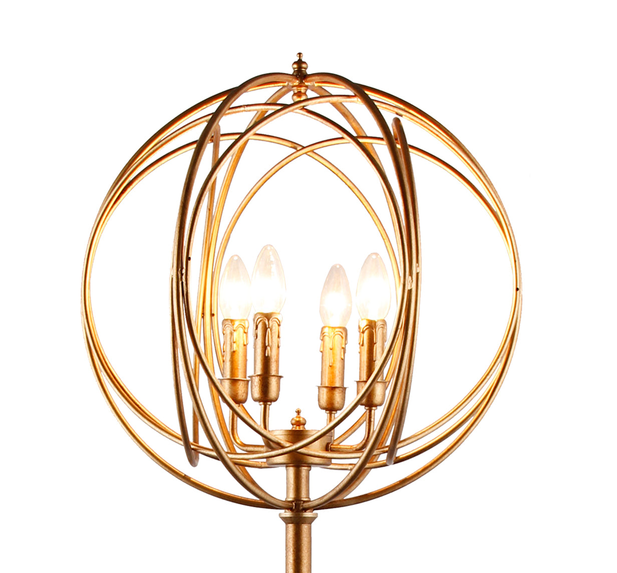 64" Gold Four Light  Floor Lamp With Modern Gold Geometric Globe Shade