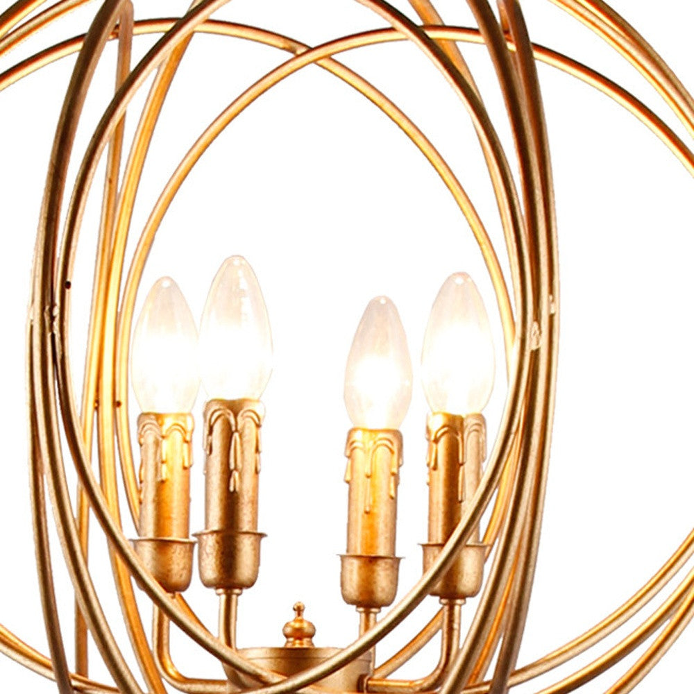 64" Gold Four Light  Floor Lamp With Modern Gold Geometric Globe Shade