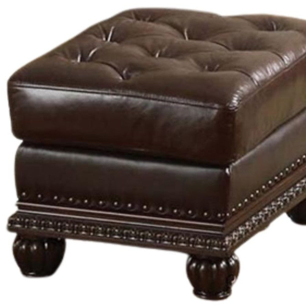 26" Brown Faux Leather Tufted Ottoman