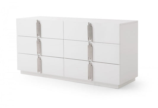 64" White Solid and Manufactured Wood Six Drawer Double Dresser