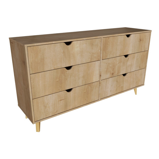 59" Natural Scoop Handle Six Drawer Double Dresser