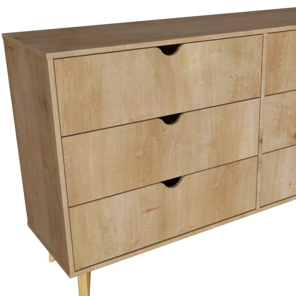 59" Natural Scoop Handle Six Drawer Double Dresser