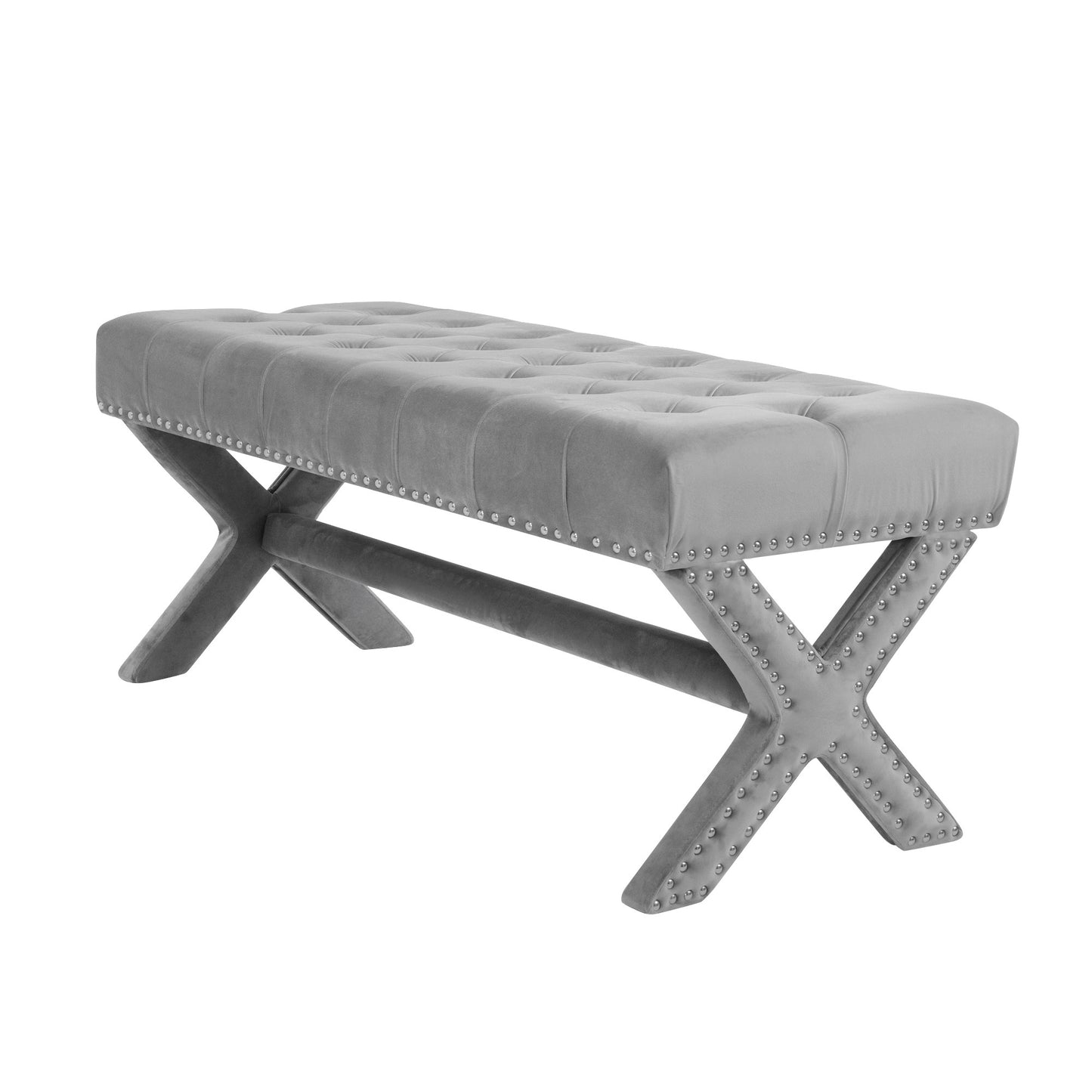 45" Light Gray Tufted Linen Upholstered Bench