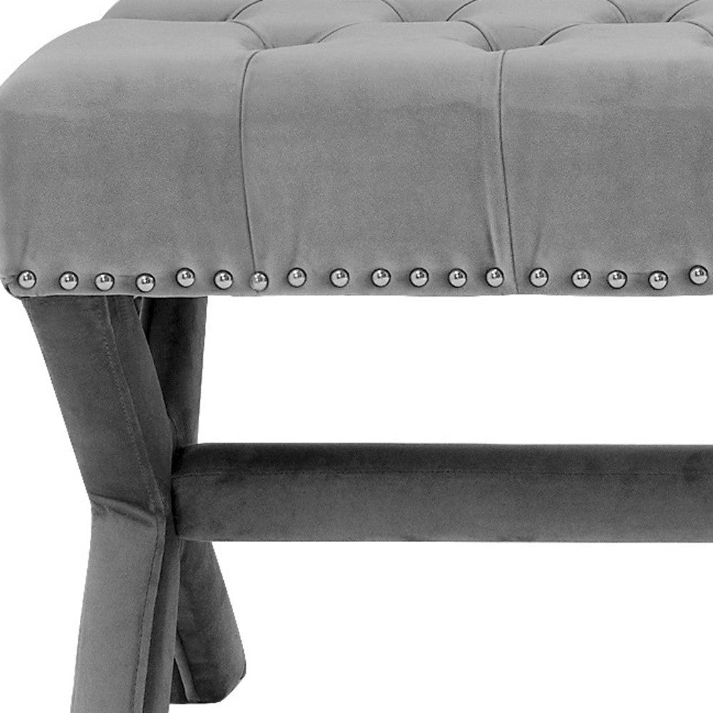 45" Light Gray Tufted Linen Upholstered Bench