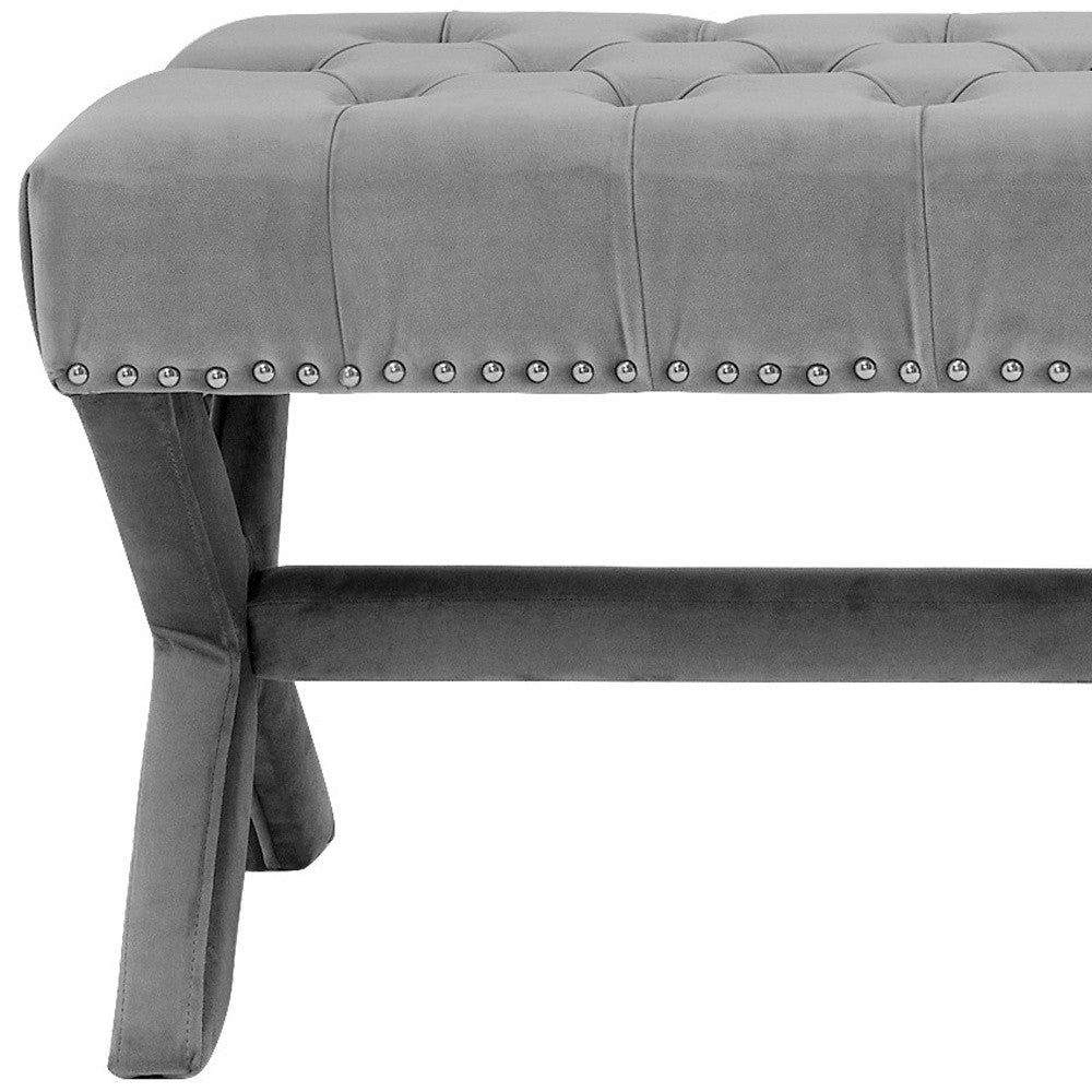 45" Light Gray Tufted Linen Upholstered Bench