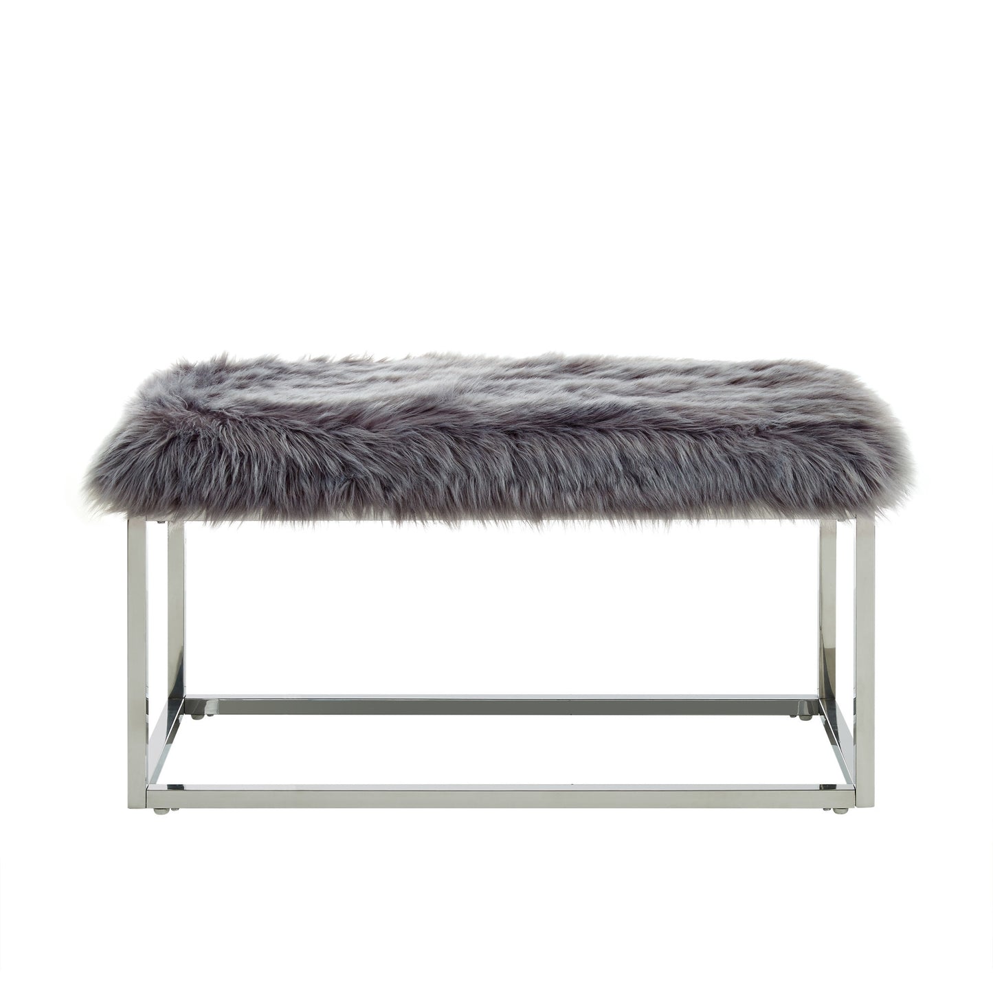 40" White and Gold Faux Fur Upholstered Bench