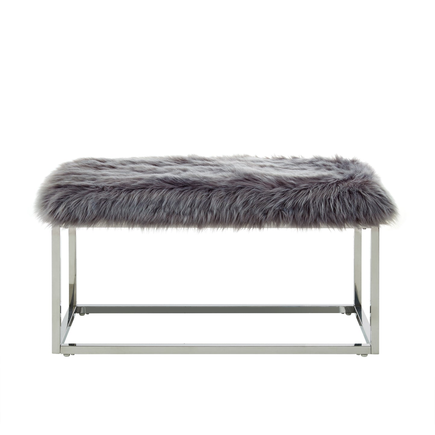 40" White and Gold Faux Fur Upholstered Bench