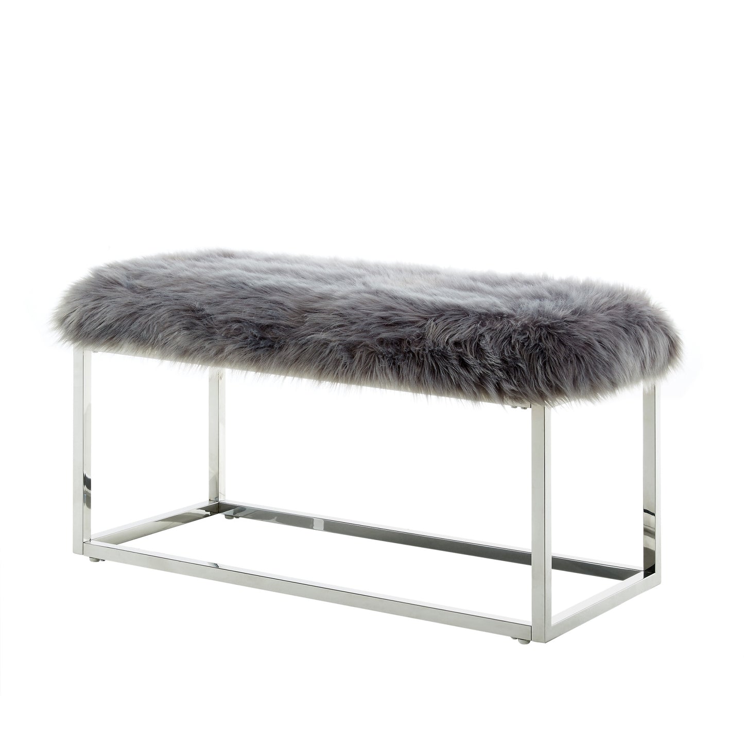 40" White and Gold Faux Fur Upholstered Bench