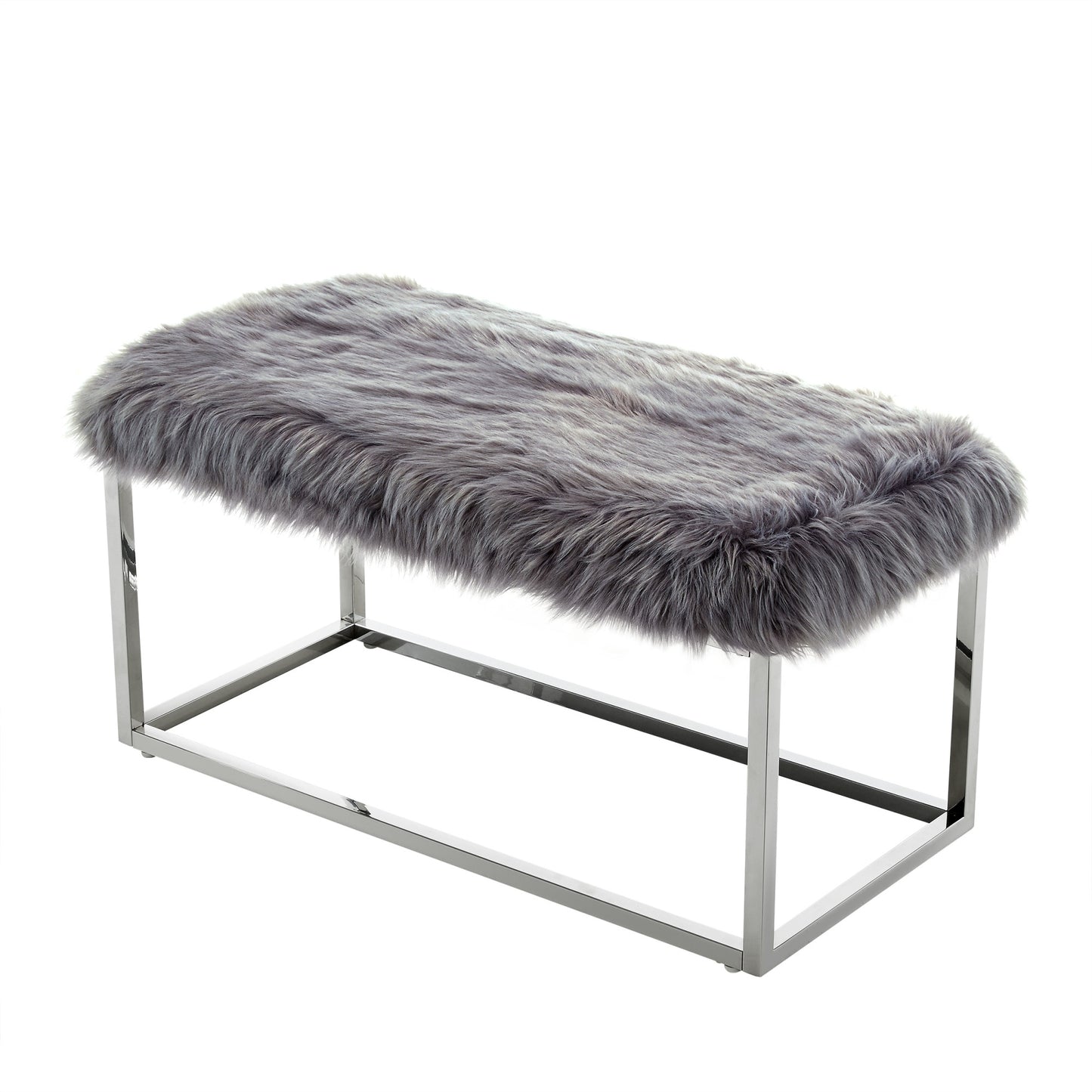 40" White and Gold Faux Fur Upholstered Bench