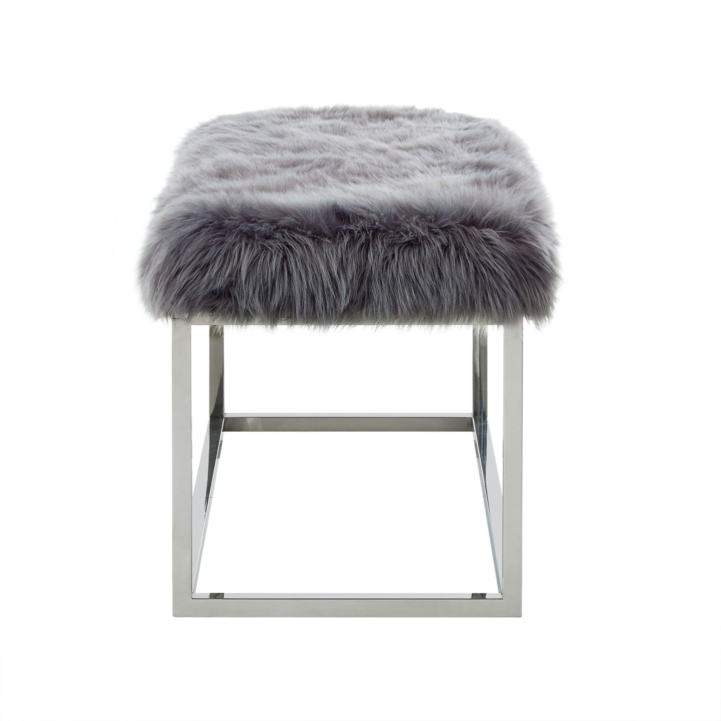 40" White and Gold Faux Fur Upholstered Bench