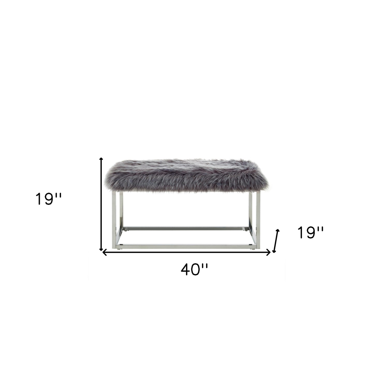 40" White and Gold Faux Fur Upholstered Bench