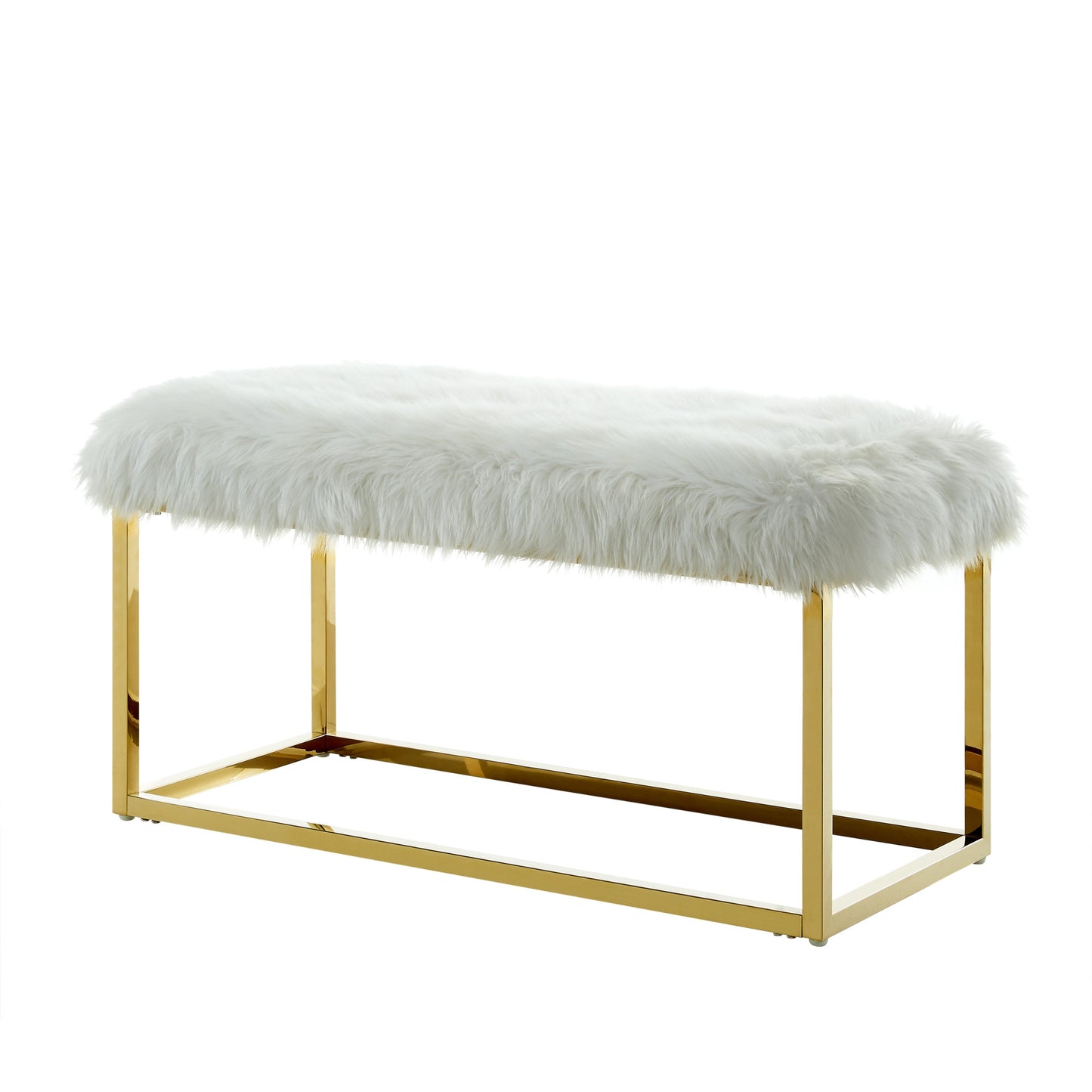 40" Gray And Silver Upholstered Faux Fur Bench