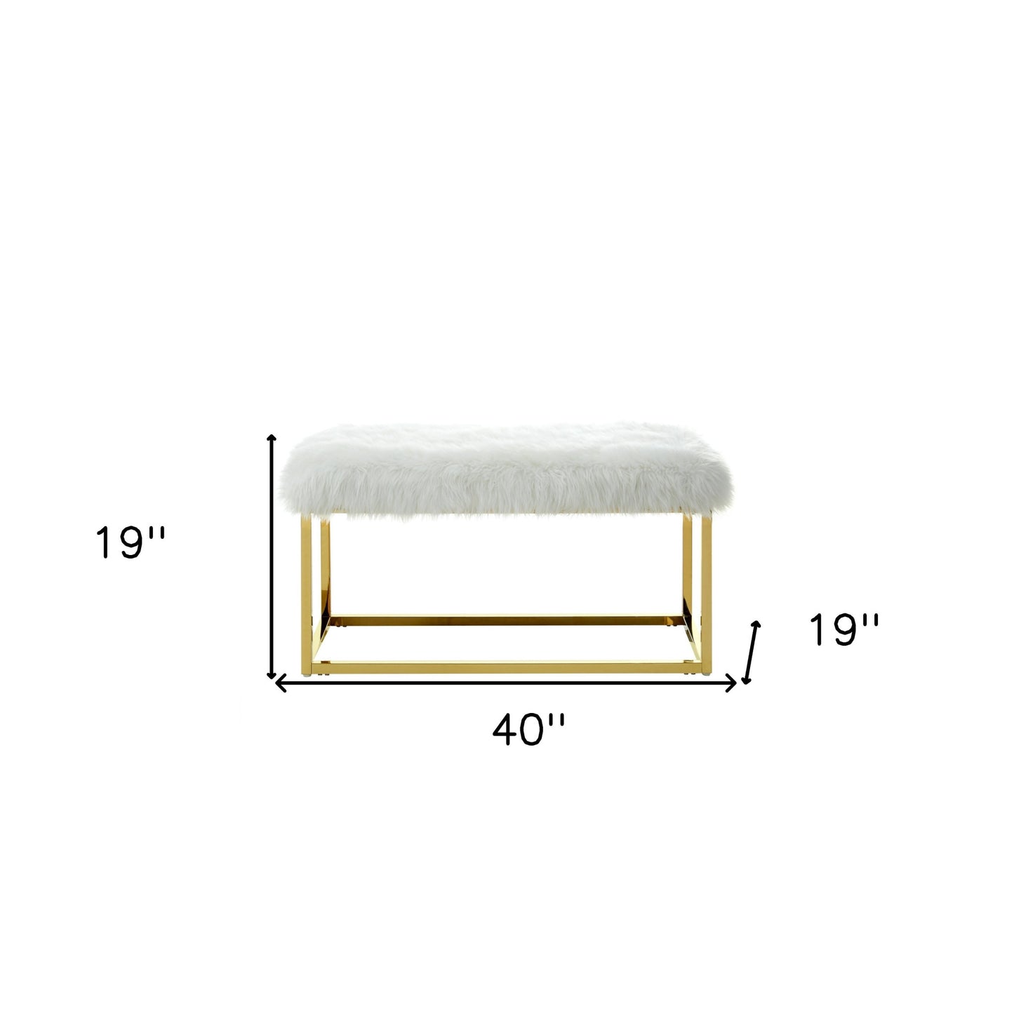 40" White and Gold Faux Fur Upholstered Bench