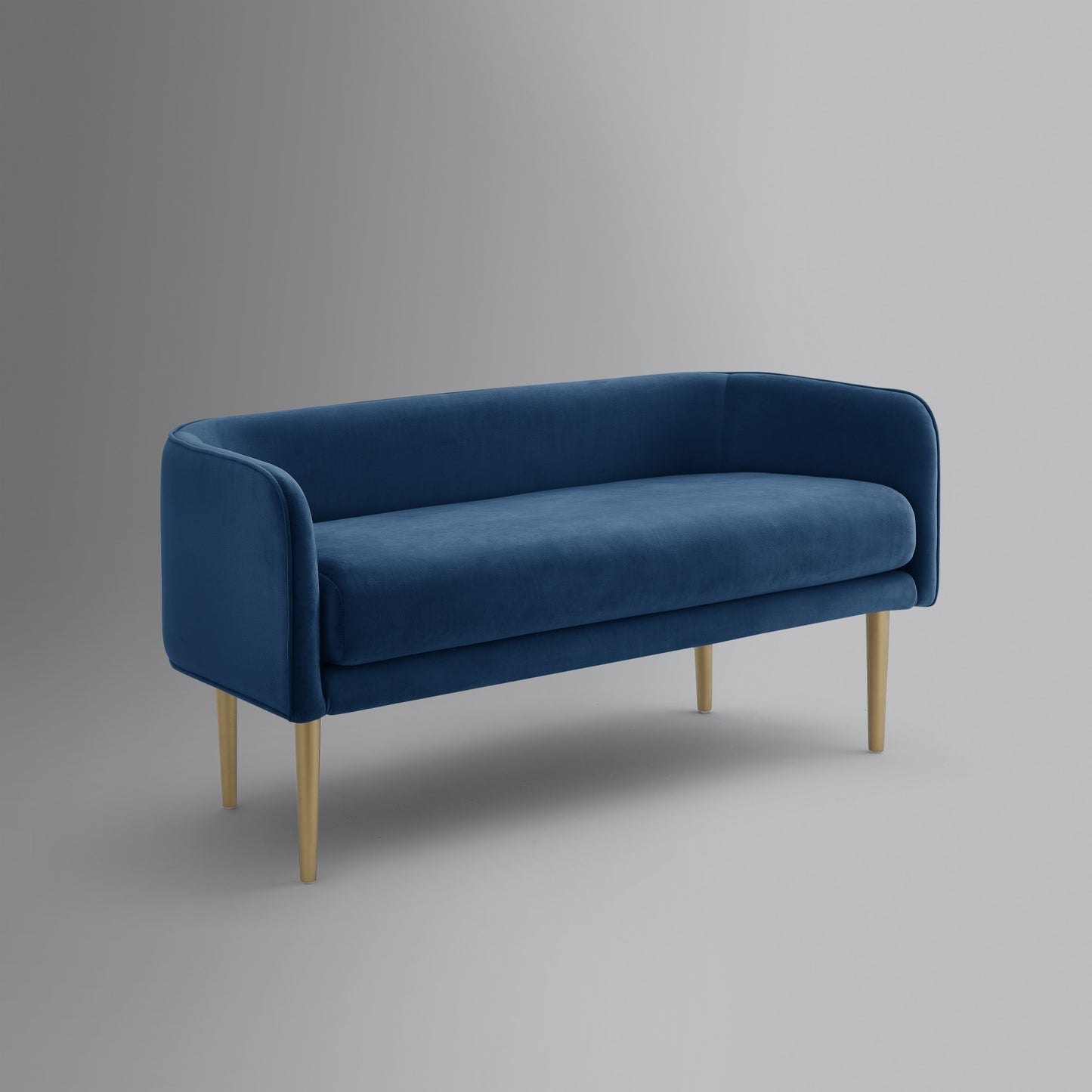 50" Navy Blue And Brown Upholstered Velvet Bench