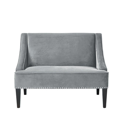 45" Light Gray And Black Upholstered Linen Bench