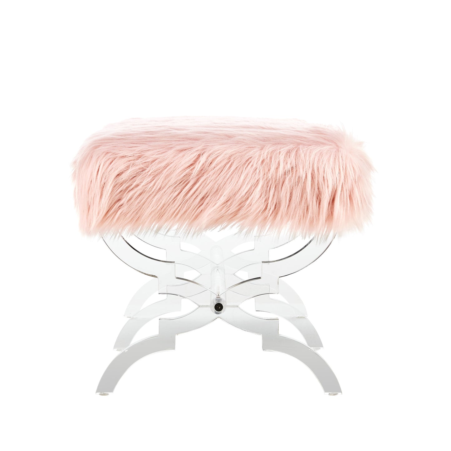 48" Rose And Clear Upholstered Faux Fur Bench