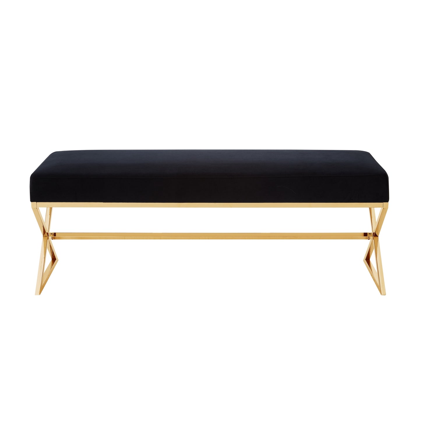48" Black And Gold Upholstered Velvet Bench
