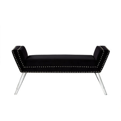 45" Black And Clear Upholstered Velvet Bench