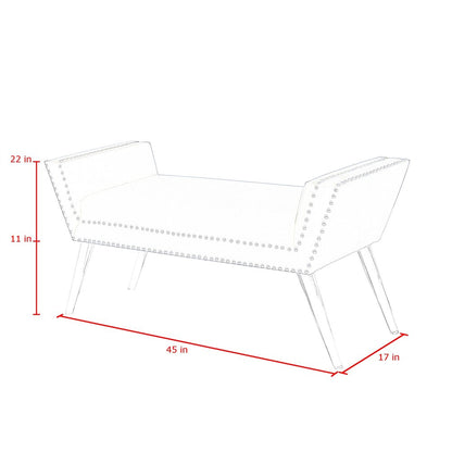 45" Black And Clear Upholstered Velvet Bench