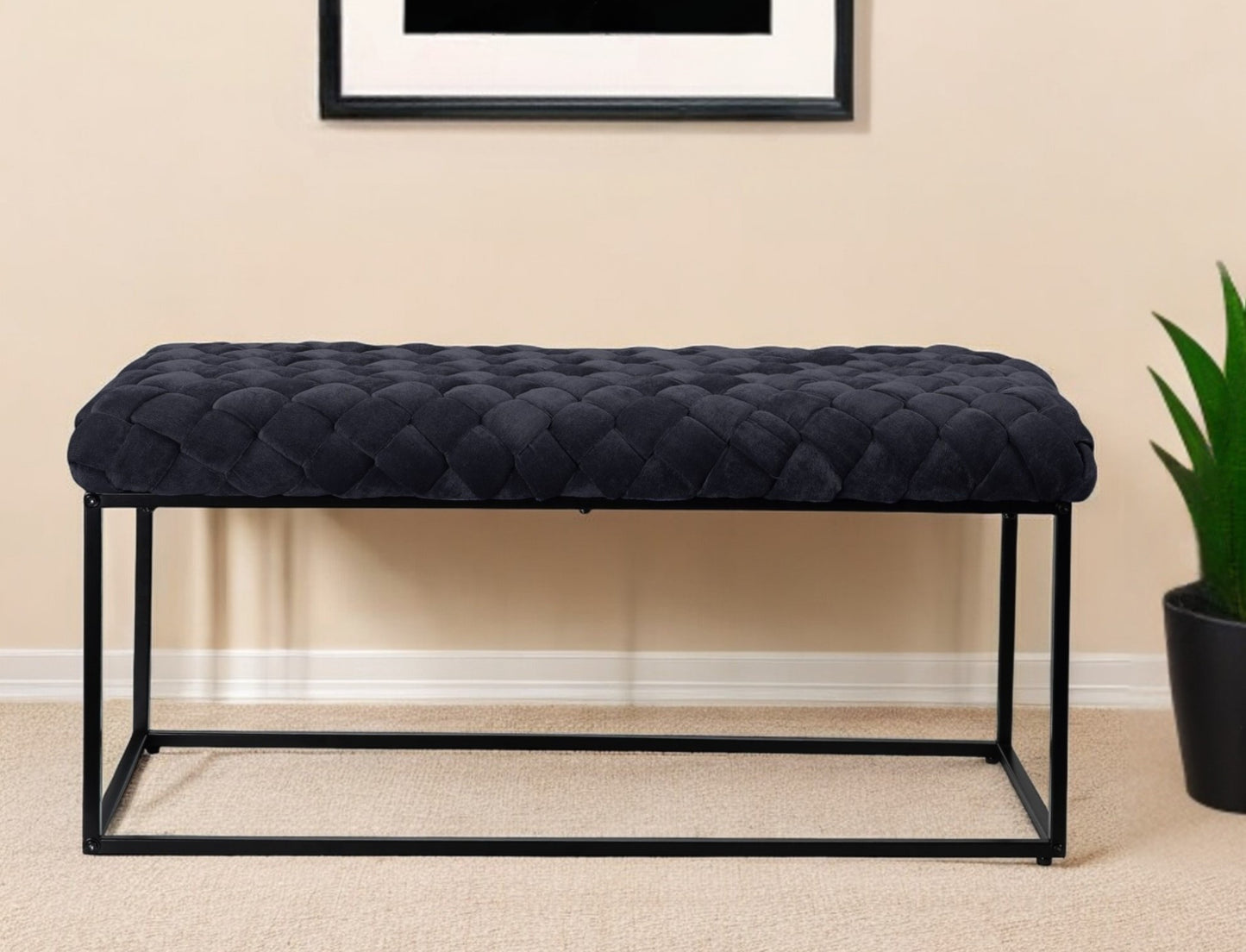 39" Black Velvet Upholstered Bench