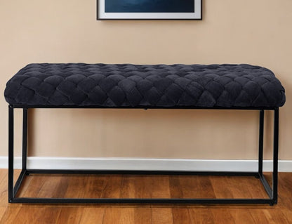 39" Black Velvet Upholstered Bench