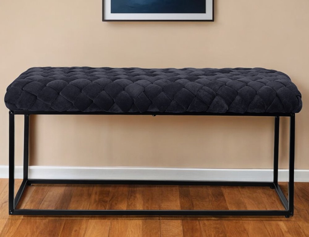 39" Black Velvet Upholstered Bench