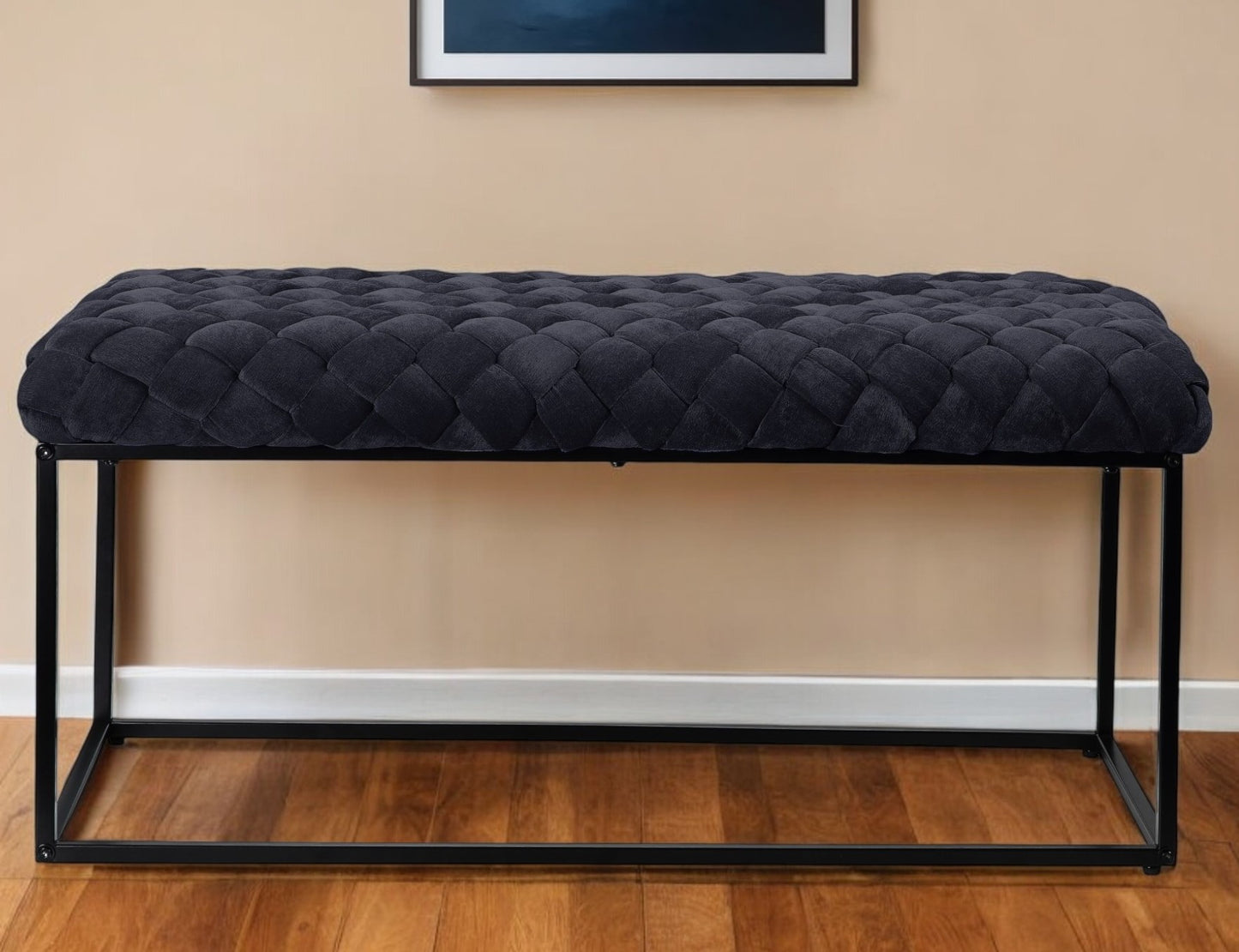 39" Black Velvet Upholstered Bench