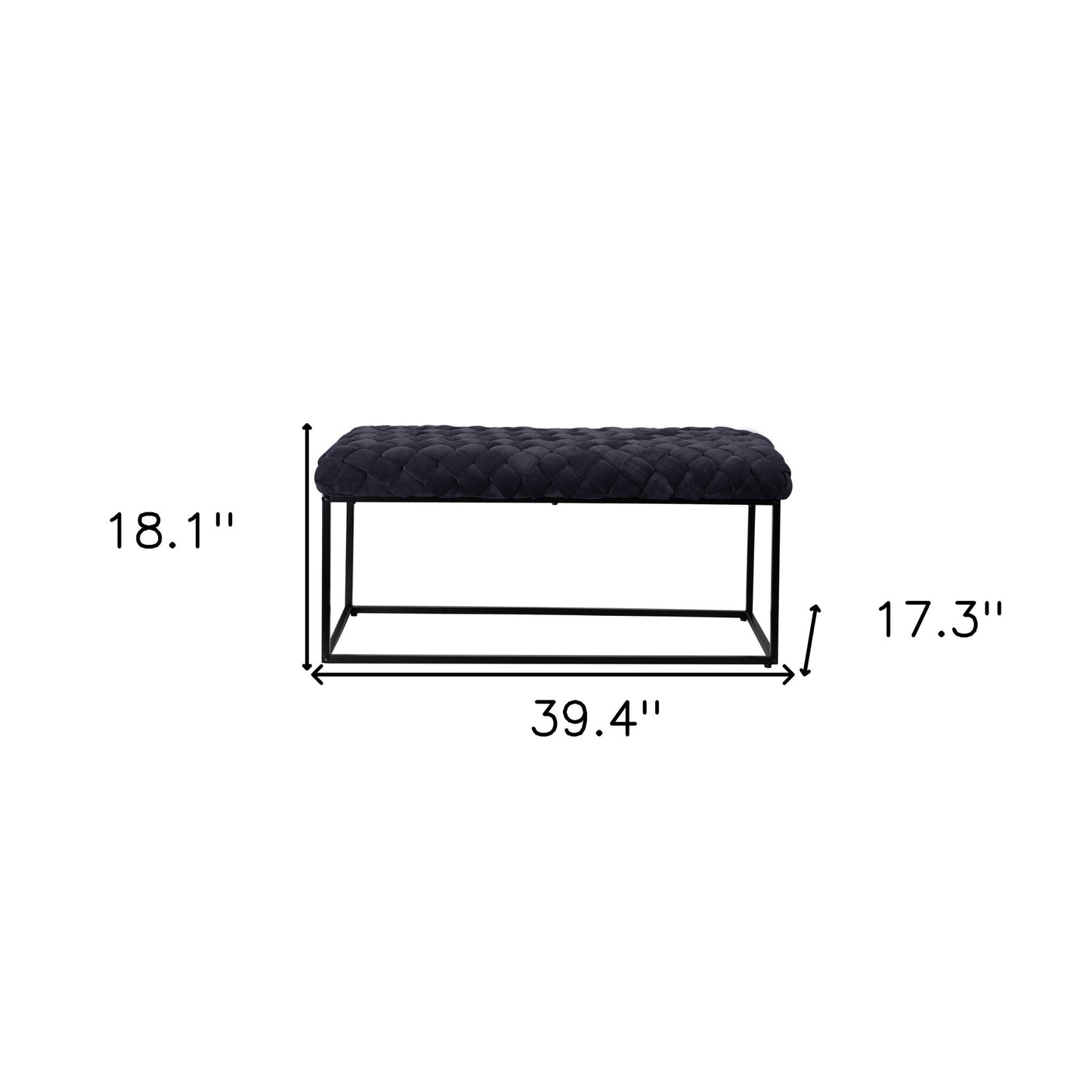 39" Black Velvet Upholstered Bench