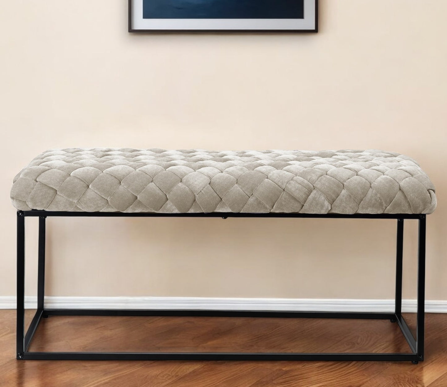 39" Black Velvet Upholstered Bench