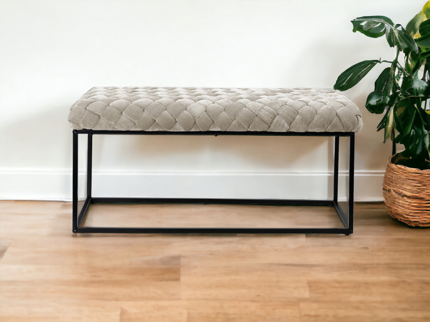 39" Black Velvet Upholstered Bench