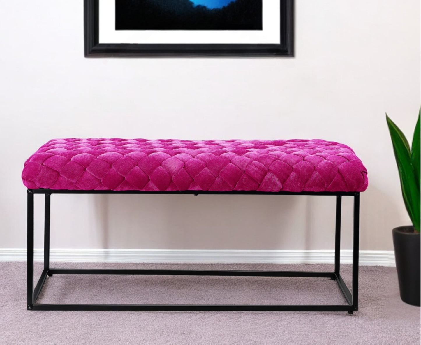 39" Black Velvet Upholstered Bench