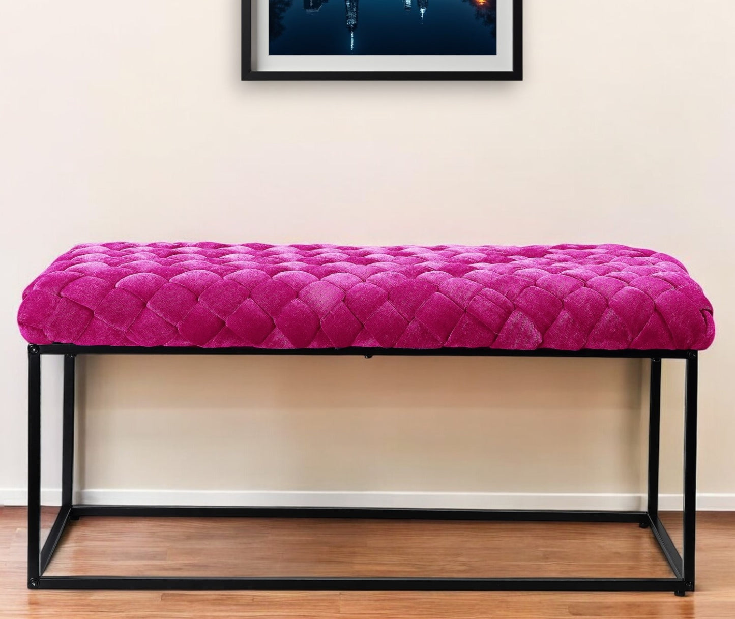 39" Black Velvet Upholstered Bench