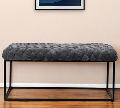 39" Black Velvet Upholstered Bench