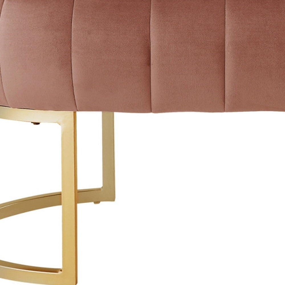 53" Blush And Gold Upholstered Velvet Bench