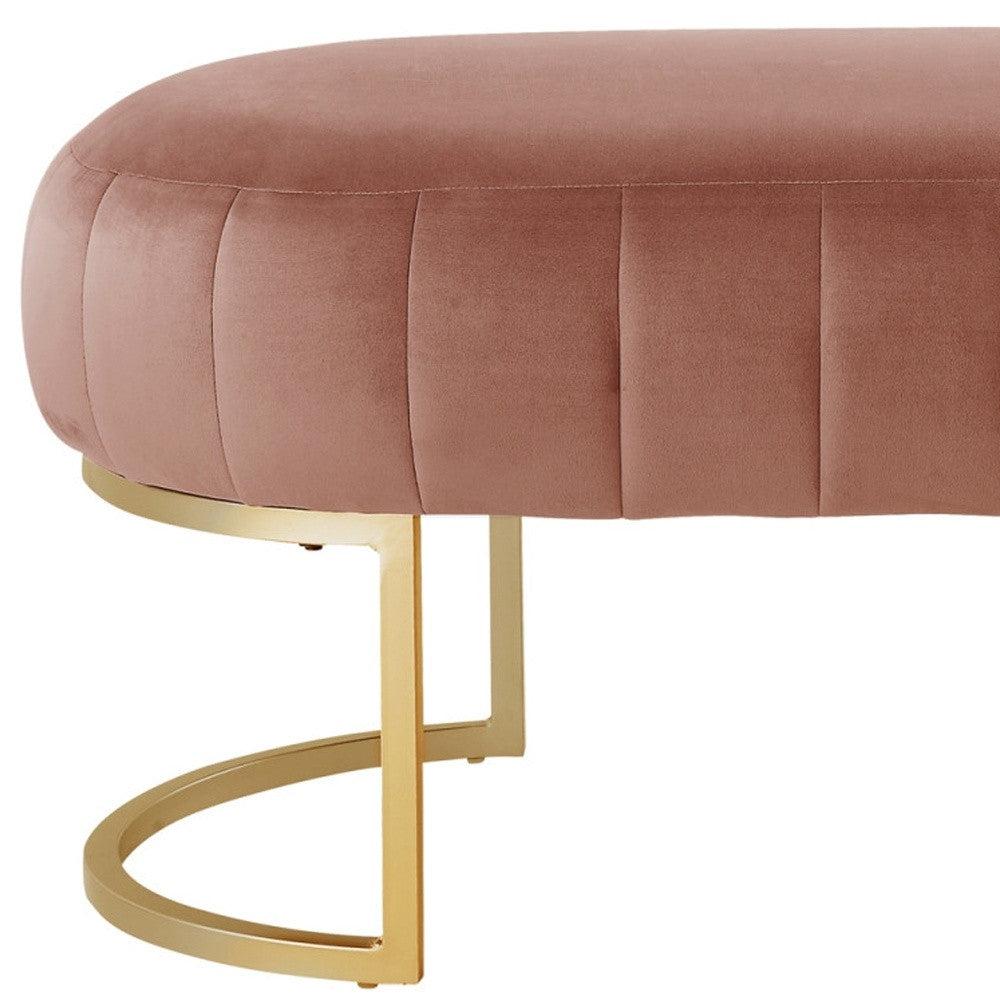 53" Blush And Gold Upholstered Velvet Bench