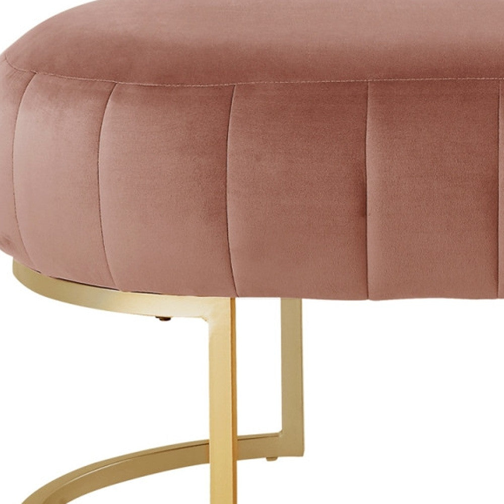 53" Blush and Gold Tufted Velvet Upholstered Bench