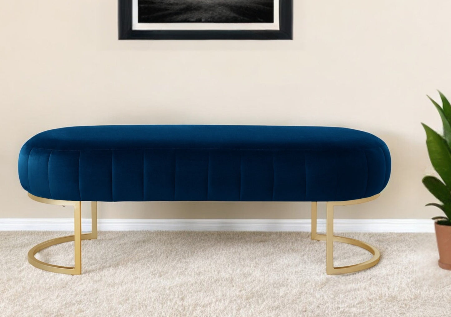 53" Blush And Gold Upholstered Velvet Bench