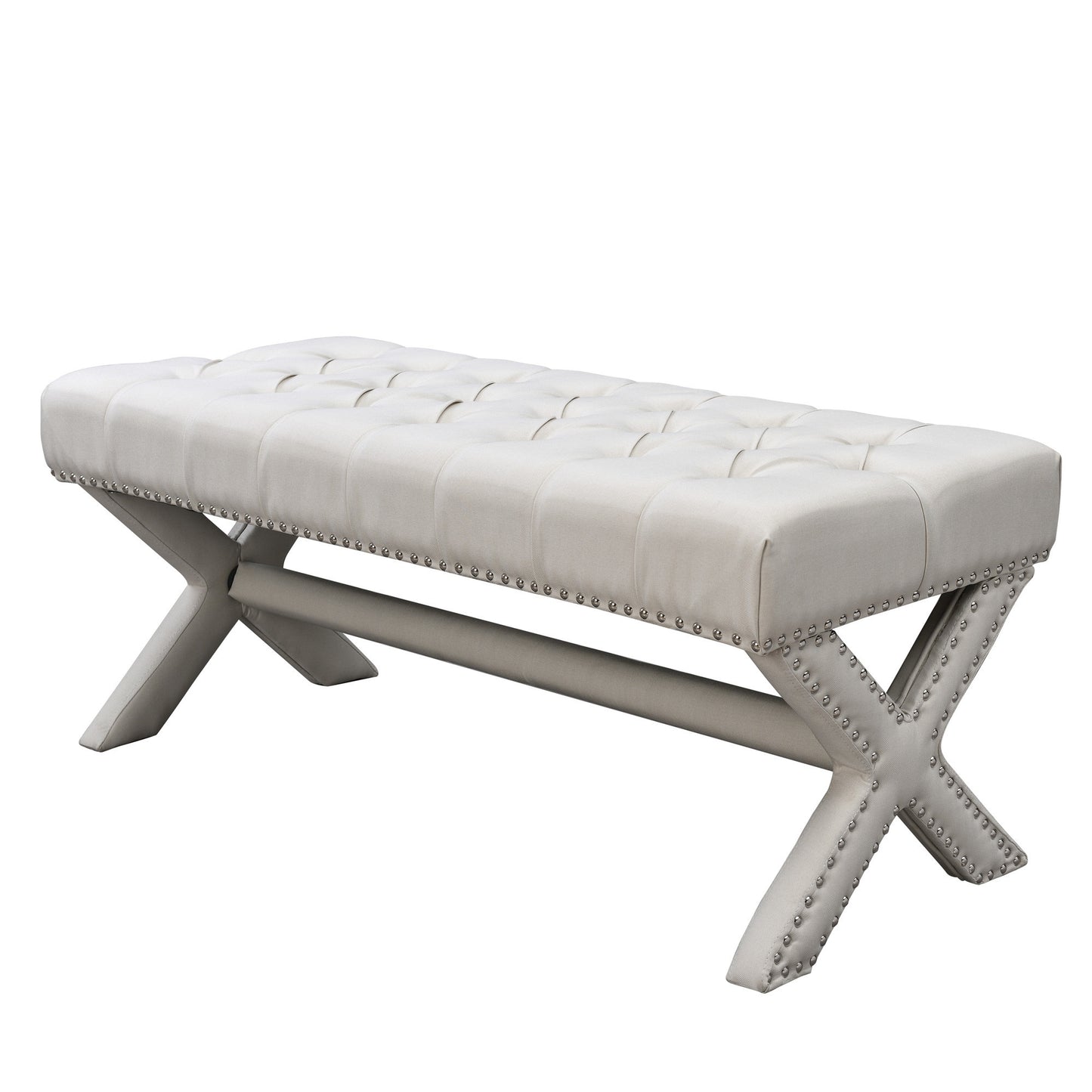 45" Gray Upholstered Velvet Bench