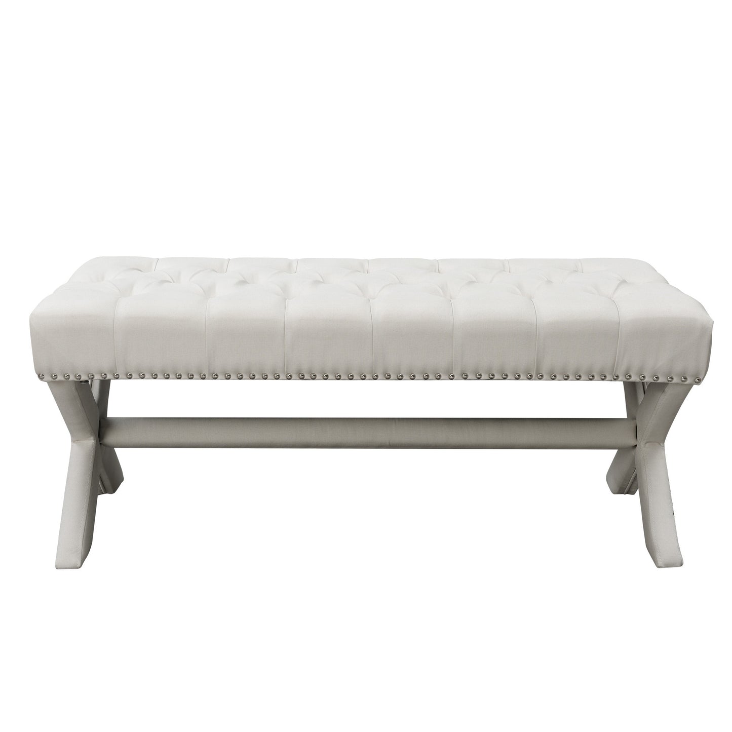 45" Light Gray Tufted Linen Upholstered Bench