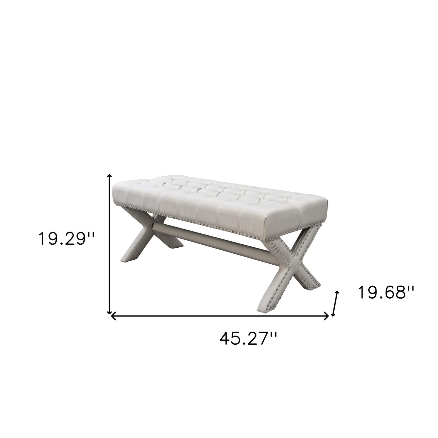 45" Light Gray Tufted Linen Upholstered Bench