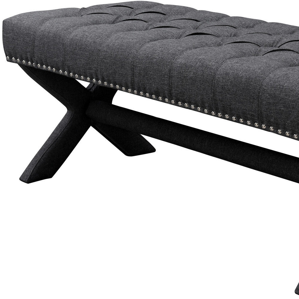 45" Gray Upholstered Velvet Bench