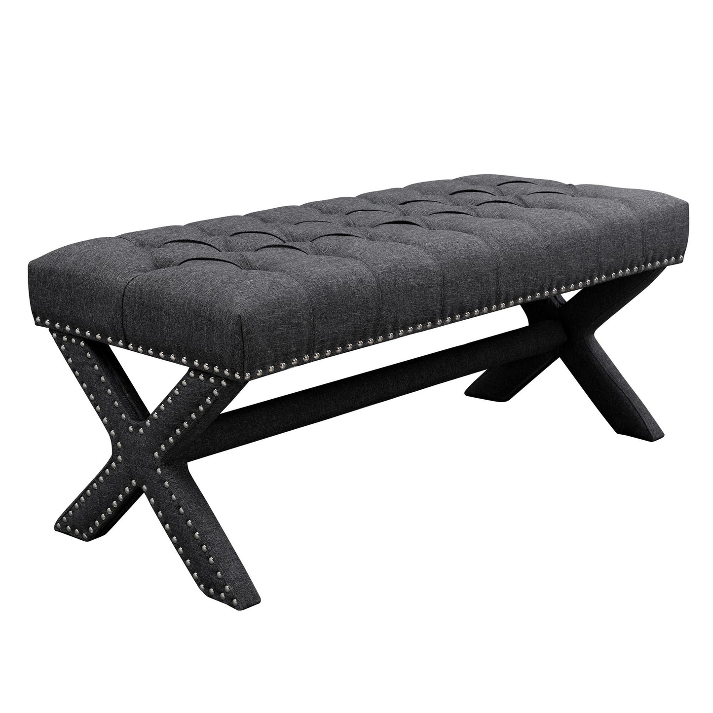 45" Gray Upholstered Velvet Bench