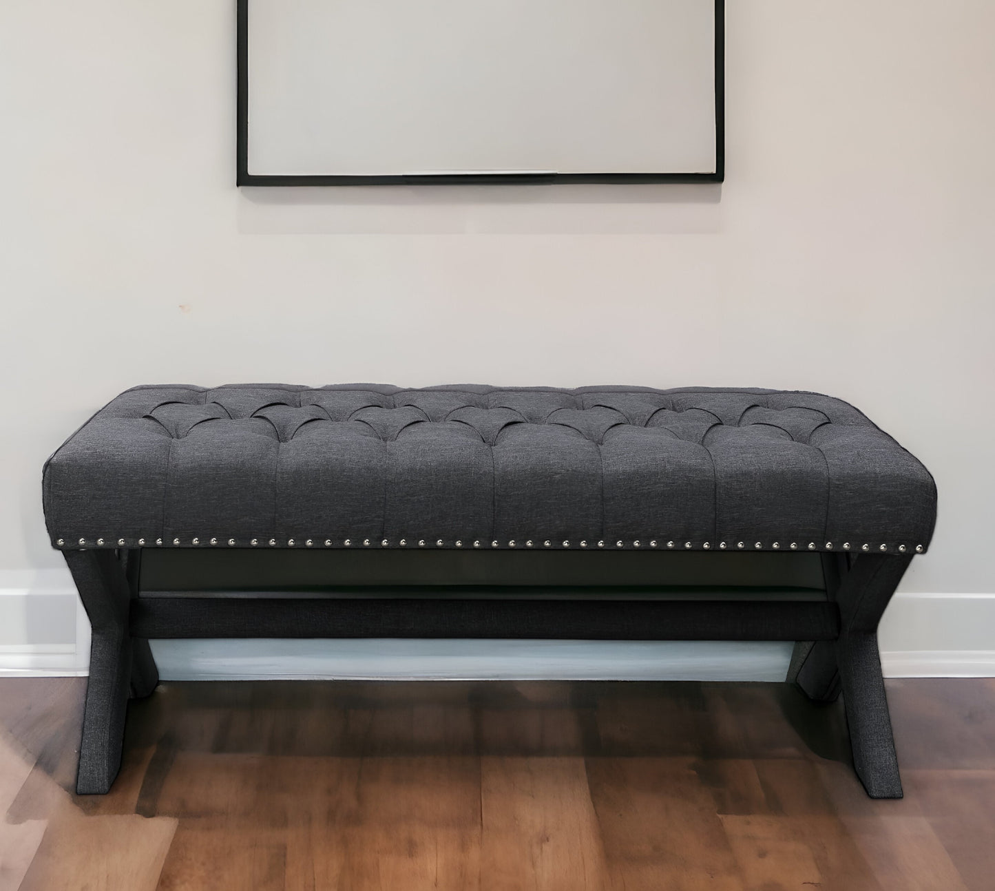 45" Gray Upholstered Velvet Bench