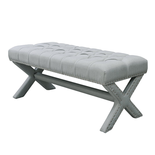 45" Dark Gray Upholstered Linen Bench