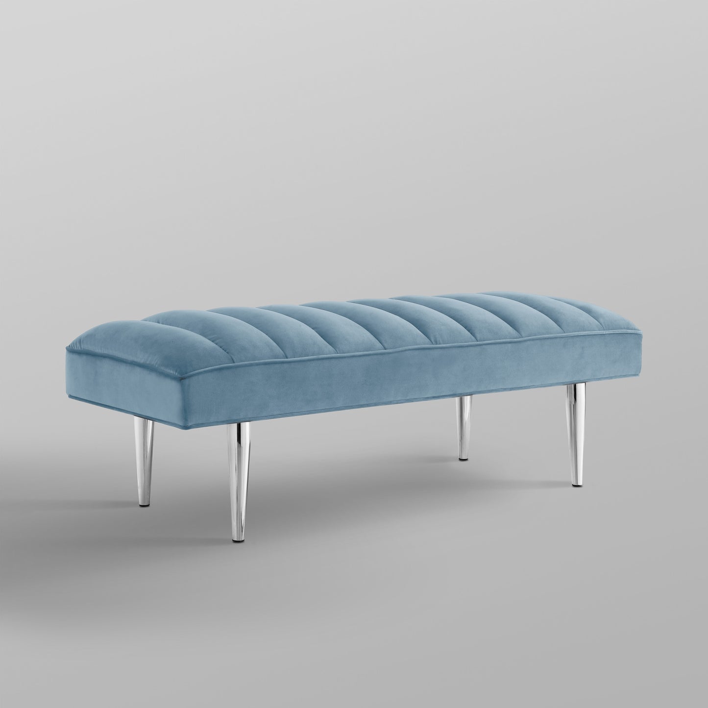 53" Light Gray And Gold Upholstered Velvet Bench