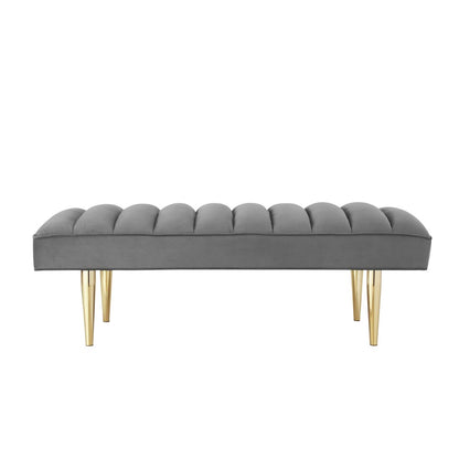 53" Blue And Silver Upholstered Velvet Bench