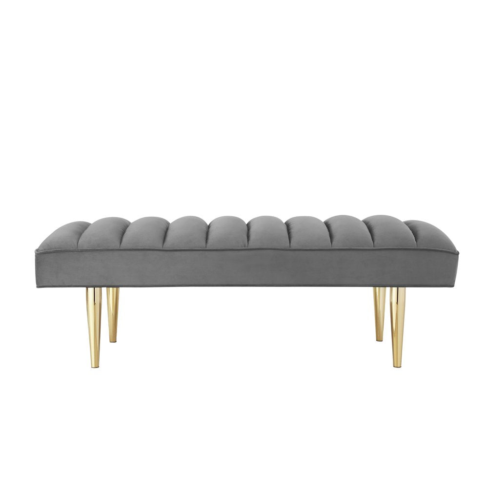 53" Blue And Silver Upholstered Velvet Bench
