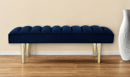 53" Blue And Silver Upholstered Velvet Bench